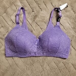 NWT Torrid Dream Wire-Free Lightly Lined Bra Size 38D Bck Smoothing Lace Purple